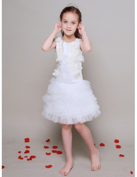 Short Lace Ruffled Bubble Flower Girl Dress