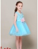 Short Lace Blue Tulle Flower Girl Dress