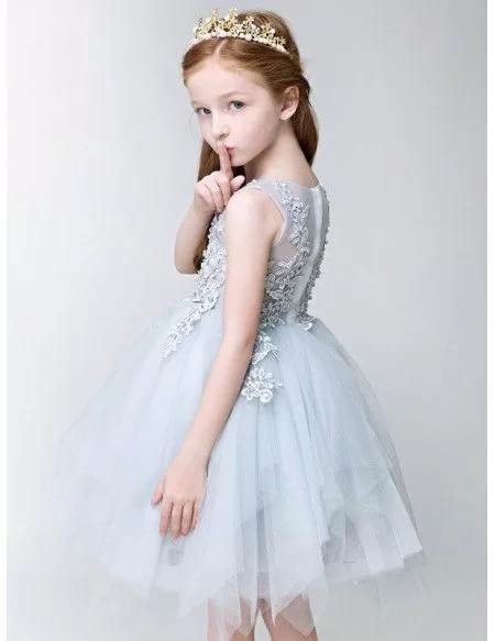 Asymmetrical Tulle Fairy Blue Lace Pageant Dress for Little Girls