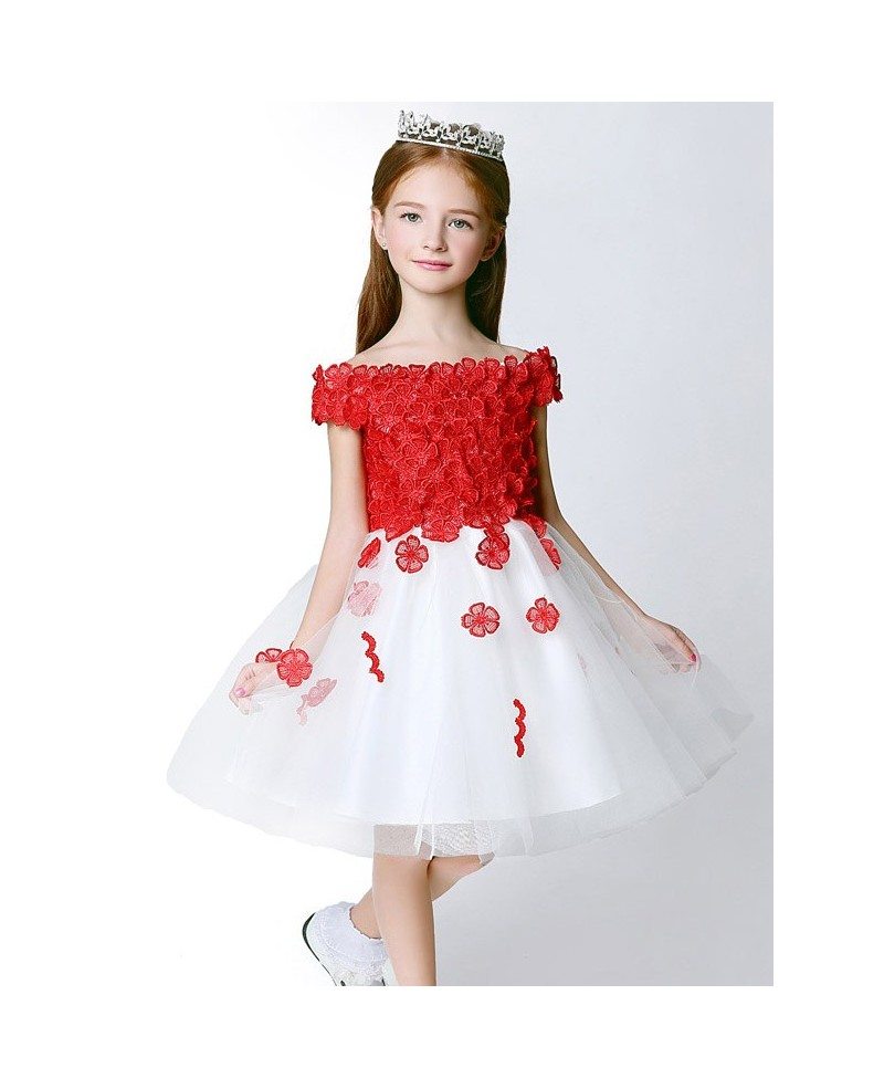 red and white flower girl dress