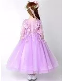 Fairy Lilac Long Tulle Applique Pageant Dress for Little Girls