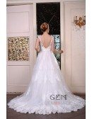 Ball-Gown Scoop Neck Chaple Train Tulle Wedding Dress With Beading Appliquer Lace