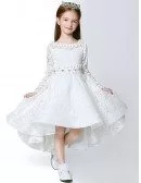 All Lace Fairy Long Sleeves Flower Girl Dress in High Low Style