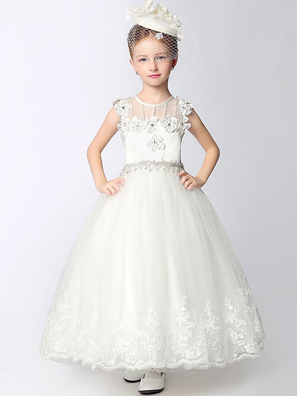 Little Girl's Lace Long Floral Pageant Dress with Rhinestones #EFS15 ...