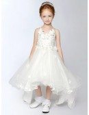 Asymmetrical Tulle Fairy Lace Flower Girl Dress Short in Front Long in Back