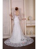 Mermaid Scoop Neck Sweep Train Lace Wedding Dress With Beading Flowers