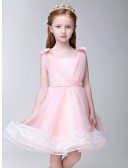 Lovely Pink Tulle Lace Flower Girl Dress with Beaded Waist