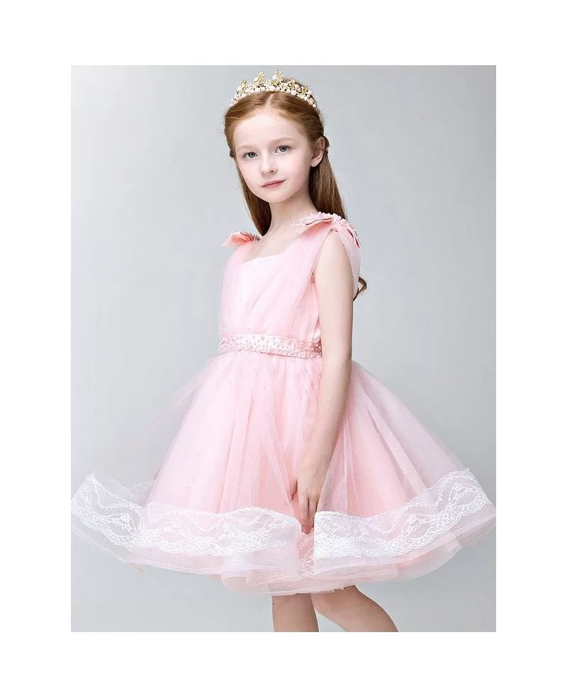Lovely Pink Tulle Lace Flower Girl Dress with Beaded Waist #EFS19 ...