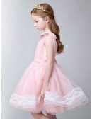 Lovely Pink Tulle Lace Flower Girl Dress with Beaded Waist