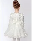 Vintage Satin Sleeved Tulle Lace Ballroom Flower Girl Dress