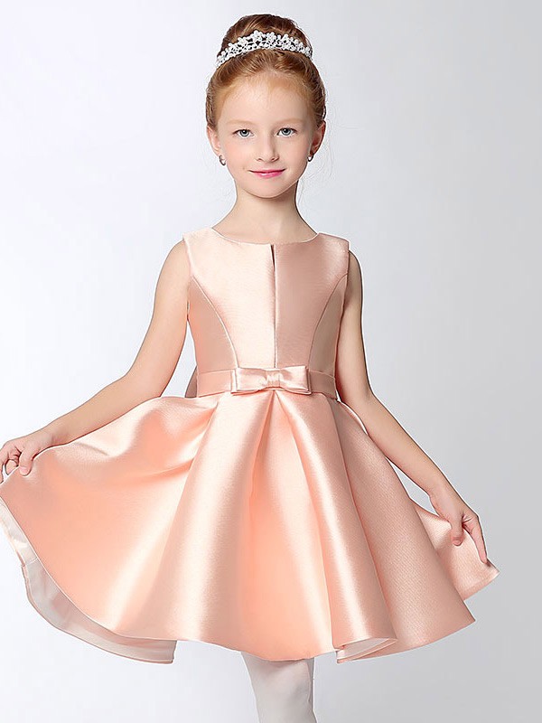 Simple Short Taffeta Pink Flower Girl Dress with Bow Sash #EFS24 ...