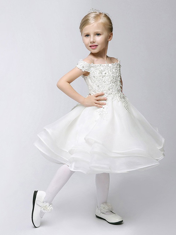 Cap Sleeve Short Layered Bubble Flower Girl Dress with Lace Bodice # ...