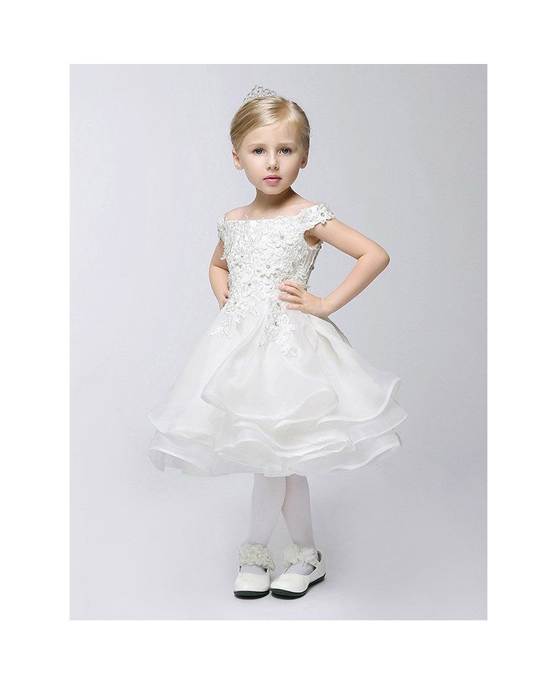 Cap Sleeve Short Layered Bubble Flower Girl Dress with Lace Bodice # ...
