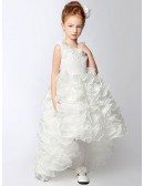 High Low Cascading Beaded Flower Girl Dress with Lace Bodice
