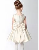 Simple Satin Short Champagne Flower Girl Dress with Bow Sash