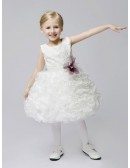Short Organza Ruffled Bubble Flower Girl Dress with Lace Beaded Bodice