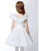 Organza Short White Ball Gown Flower Girl Dress with Butterflies