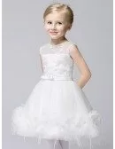 Fairy White Applique Short Tulle Flower Girl Dress