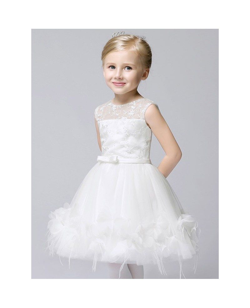 Fairy White Applique Short Tulle Flower Girl Dress #EFS37 - GemGrace.com