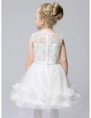 Fairy White Applique Short Tulle Flower Girl Dress