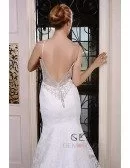 Mermaid V-neck Court Train Lace Wedding Dress With Beading