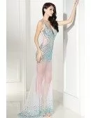 Charming Beaded Deep V-neck See-through Prom Dress Open Back
