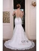 Mermaid V-neck Court Train Lace Wedding Dress With Beading