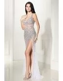 Sparkly Beading Tulle Sexy Slit Prom Dress