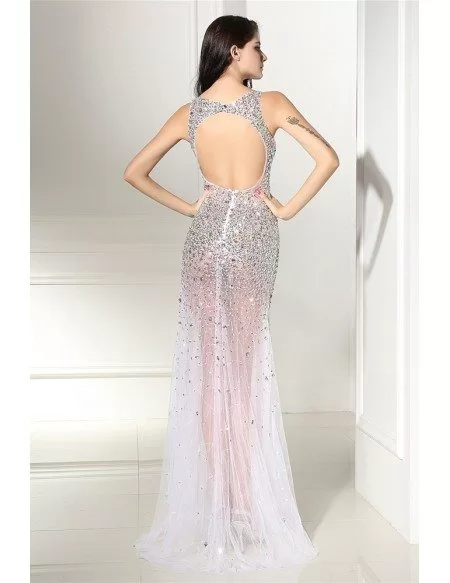 Sparkly Beading Tulle Sexy Slit Prom Dress