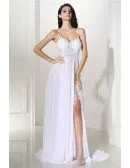 Boho Lace Spaghetti Straps White Formal Dress with Slit