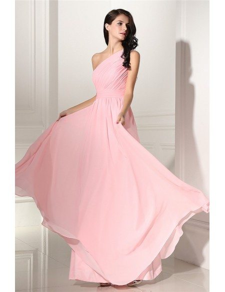 Simple Elegant Pleated One Shoulder Pink Formal Dress