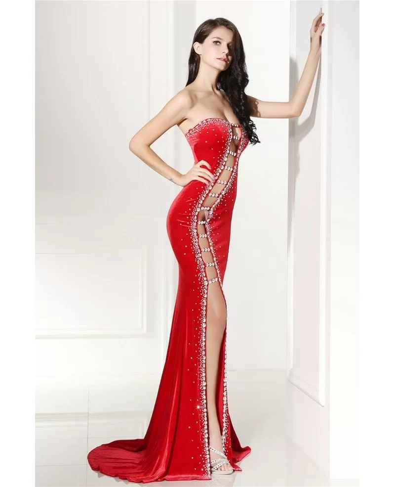 Sexy Cut Out Fitted Mermaid Red Prom Dress With Slit Lg0306 