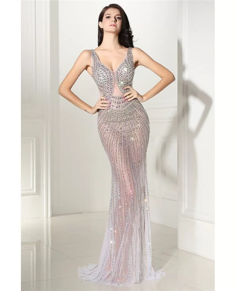 Sexy Full Beaded Tulle See Through Prom Dress Lg0315