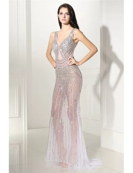 Sexy Full Beaded Tulle See-through Prom Dress