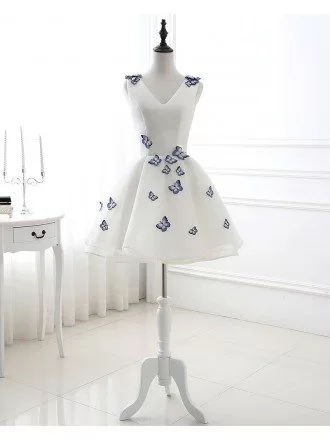 V-neck Short Party Dress with Butterflies