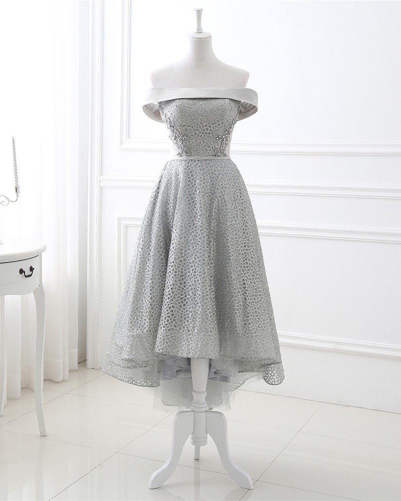 High Low Sparkly Tulle Off Shoulder Prom Dress #SH0127 - GemGrace.com