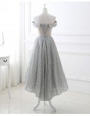High Low Sparkly Tulle Off Shoulder Prom Dress