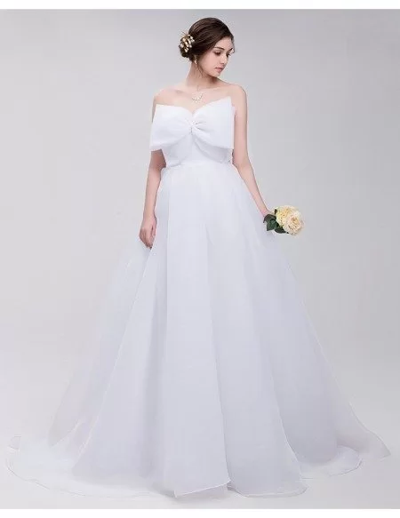 Big Bow Front Empire Waist Long Tulle Wedding Dress