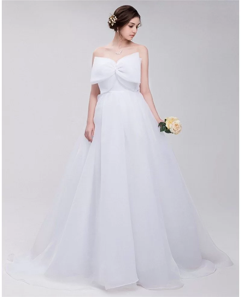 Big Bow Front Empire Waist Long Tulle Wedding Dress # ...