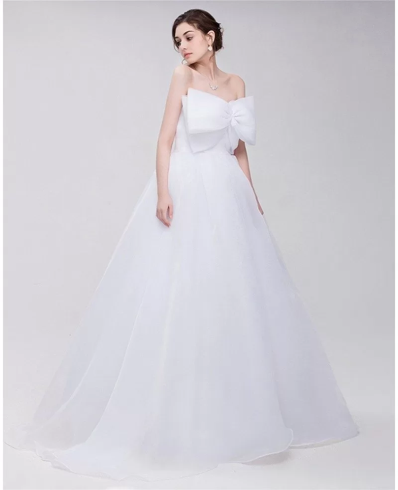 Big Bow Front Empire Waist Long Tulle Wedding Dress #ID0093 - GemGrace.com