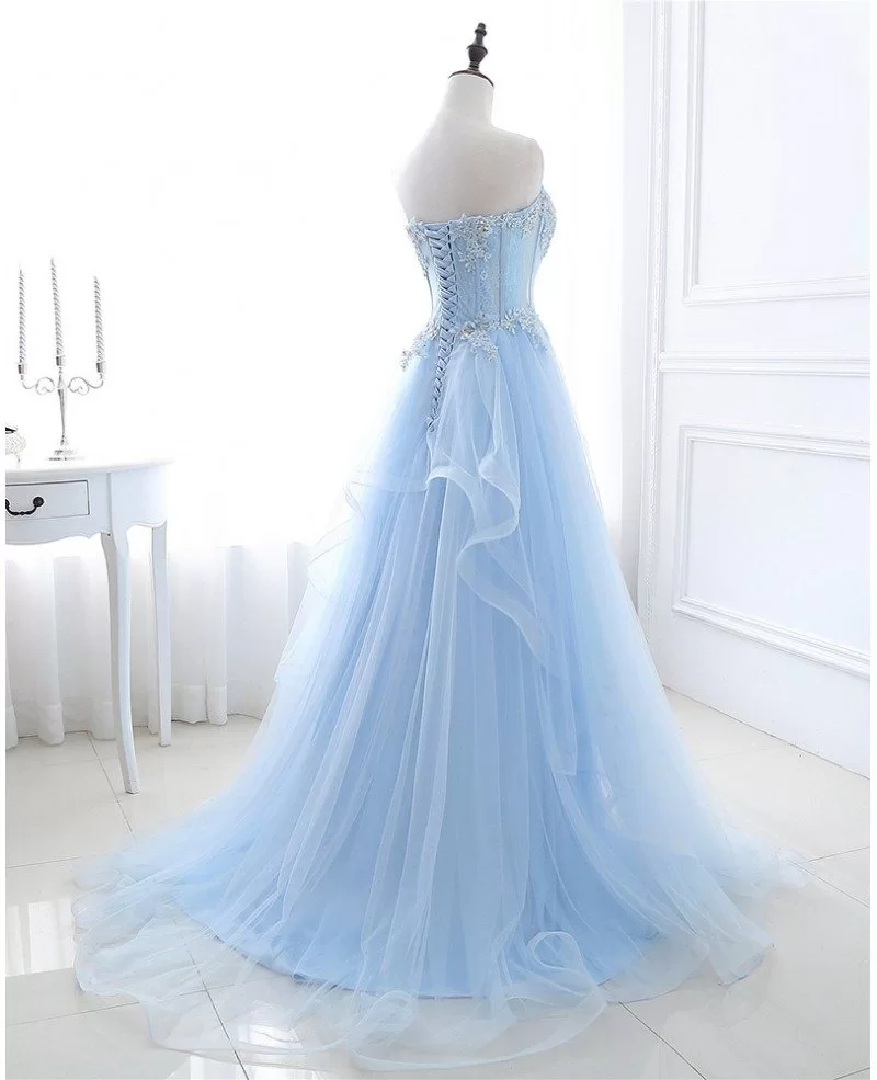 Blue Beaded Lace and Tulle Long Formal Dress #LG0320 - GemGrace.com