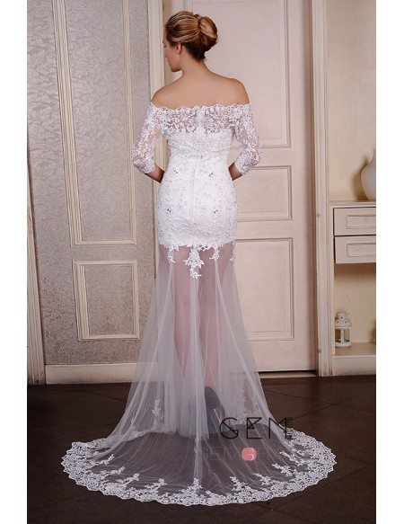 Sheath Sweetheart Sweep Train Tulle Wedding Dress With Beading Appliquer Lace