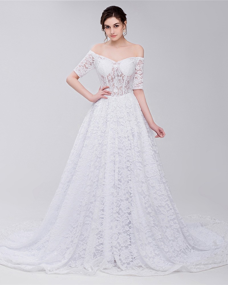 Gorgeous Full Lace Off Shoulder Wedding Dress #ID0092 - GemGrace.com