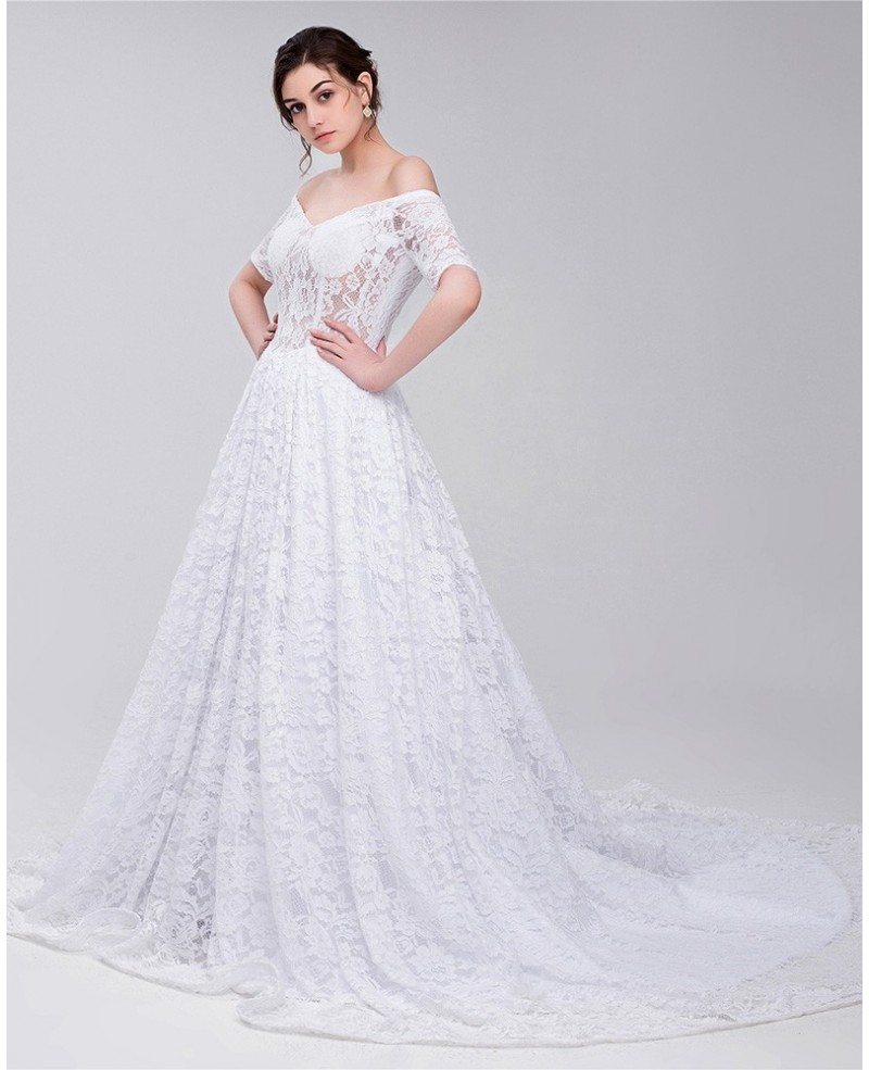 Gorgeous Full Lace Off Shoulder Wedding Dress #ID0092 - GemGrace.com