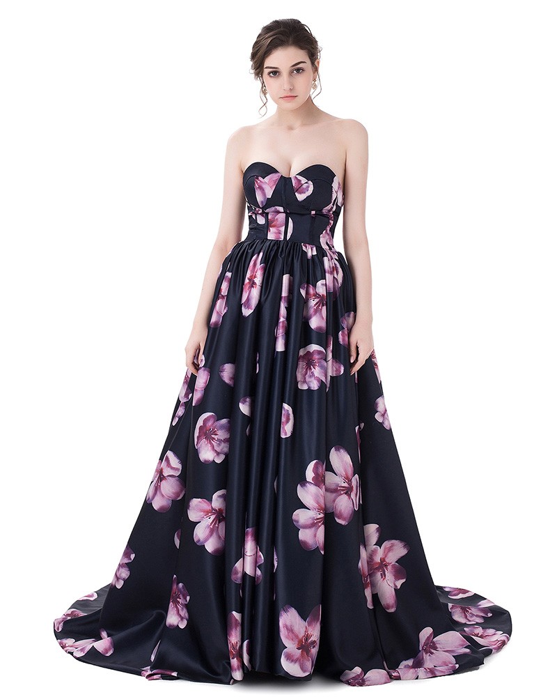Floral Sweetheart Sexy Long Prom Dress with Flowers #ID0090 - GemGrace.com