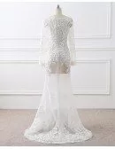 Sexy See-through Embroidery Long Sleeve White Formal Dress
