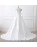 Lace and Tulle Sleeveless White Wedding Dress Two Wearing Styles