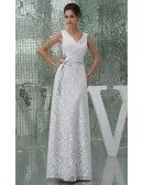 A-line V-neck Floor-length Lace Wedding Dress