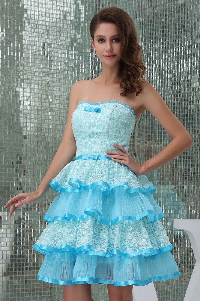A-line Strapless Short Tulle Homecoming Dress With Ruffle #OP5008 $129. ...