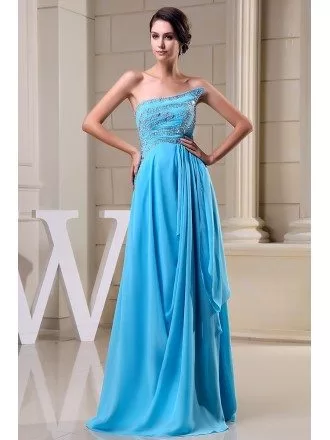 A-line Strapless Floor-length Chiffon Prom Dress With Beading